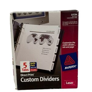 NEW Avery Laser Direct Print Custom Dividers with White Tabs ~ 24 Sets